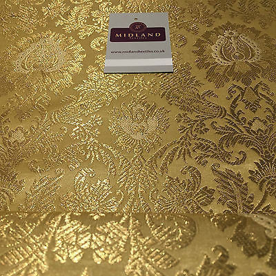 Gold Indian Floral Metallic Print Banarsi faux Silk Brocade Fabric 40