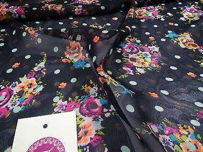 Deep Navy Floral polka dot chiffon semi transparent 44' wide M161-18 Mtex - Midland Textiles & Fabric