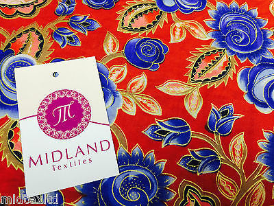 Rose Design With Gold Foil 100% Cotton Lawn Dress fabric 58" wide  M273 Mtex - Midland Textiles & Fabric