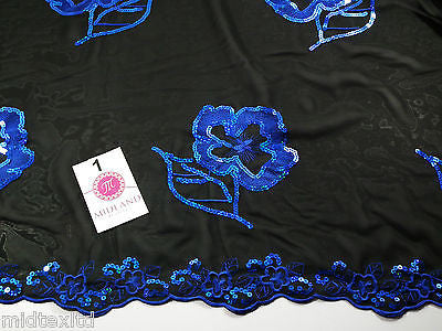 Black Georgette with floral sequins and scalloped edging dress fabric 54' Mtex - Midland Textiles & Fabric