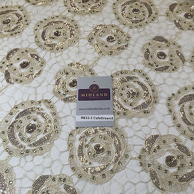 Vintage embellished Mesh net Double scalloped edging Dress Fabric 58' Wide M622 - Midland Textiles & Fabric