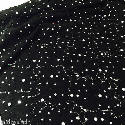 Crochet Stretch Lace Fabric with Silver sequins 58" M73 Mtex Brown or Black - Midland Textiles & Fabric