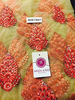 Indian Embellished Embroidered Gold Base Tulle net dress fabric 40" Wide M130 - Midland Textiles & Fabric