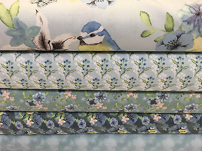 Blue Watercolour Floral 100% Cotton Craft & Patchwork fabric 44" Wide M562 Mtex - Midland Textiles & Fabric