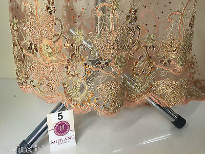 Vintage Floral embellished and stones dress net with scalloped edging M232 Mtex - Midland Textiles & Fabric