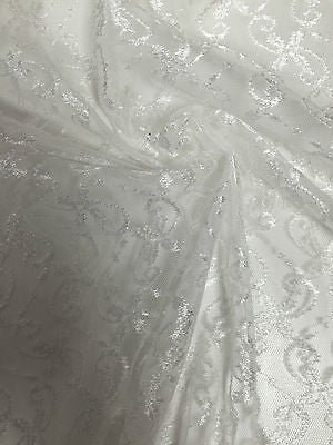 White Dress net with intricate thread work Semi transparent 45" Wide M186-12 - Midland Textiles & Fabric