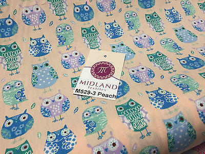 Retro Novelty Quirky Owl Printed 100% cotton Poplin Fabric 44