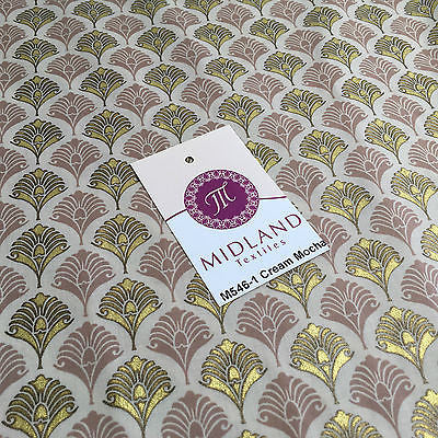 Retro Peacock Bird Feather Flower Fan Gold Lacquered Cotton Lawn Fabric 58' M546 - Midland Textiles & Fabric