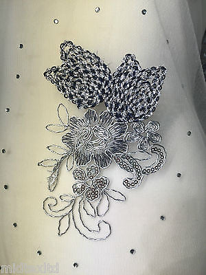 Vintage Floral embellished and stones dress net with scalloped edging M232 Mtex - Midland Textiles & Fabric