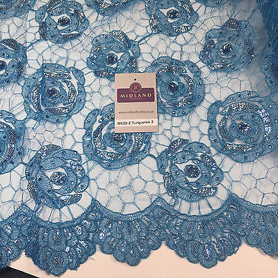 Vintage embellished Mesh net Double scalloped edging Dress Fabric 58' Wide M622 - Midland Textiles & Fabric