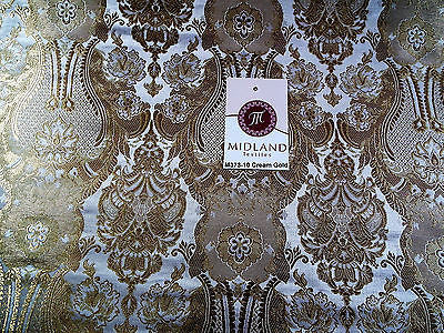 Indian Banarsi Gold Metallic Ornamental floral brocade fabric M373 Mtex 40' wide - Midland Textiles & Fabric