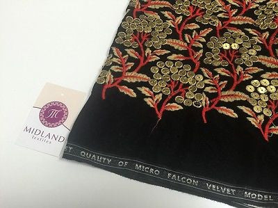 Micro Velvet Antique Gold Sequins With Anchor Gold Embroidery 36" M46 Mtex - Midland Textiles & Fabric