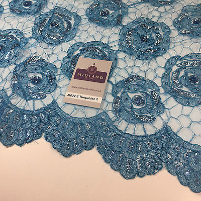 Vintage embellished Mesh net Double scalloped edging Dress Fabric 58' Wide M622 - Midland Textiles & Fabric