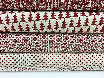 Red Scandi 100% Cotton Christmas themed Patchwork and Crafting  Fabric 45