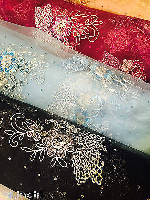 Vintage Floral embellished and stones dress net with scalloped edging M232 Mtex - Midland Textiles & Fabric