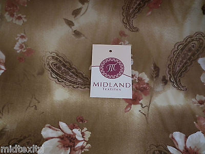 Brown Paisley Leaf Print With Pastel Flower Georgette Chiffon 58' Wide. M145-10 - Midland Textiles & Fabric