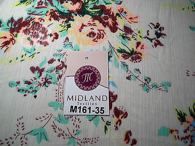 Cream floral printed crinkle chiffon fabric 44