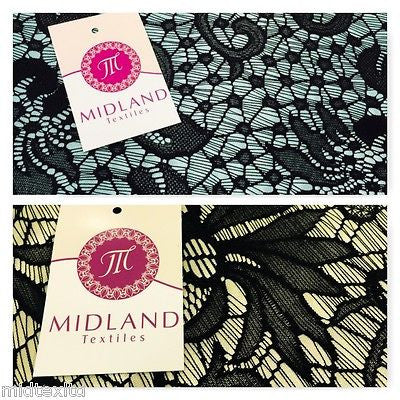 Black Floral Bonded Satin Backed lace strech  58"  M10-11 - 12 Mtex - Midland Textiles & Fabric