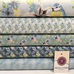 Blue Watercolour Floral 100% Cotton Craft & Patchwork fabric 44" Wide M562 Mtex - Midland Textiles & Fabric