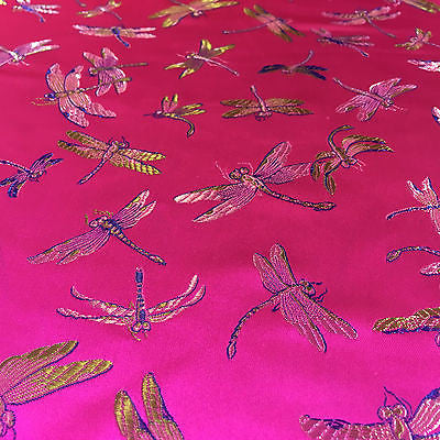 CHINESE ORIENTAL GOLD DRAGONFLY BROCADE SILKY SATIN DRESS FABRIC 44' M163 - Midland Textiles & Fabric