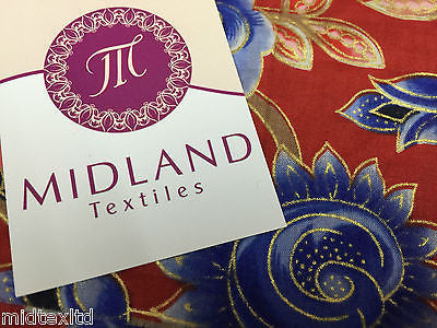 Rose Design With Gold Foil 100% Cotton Lawn Dress fabric 58" wide  M273 Mtex - Midland Textiles & Fabric