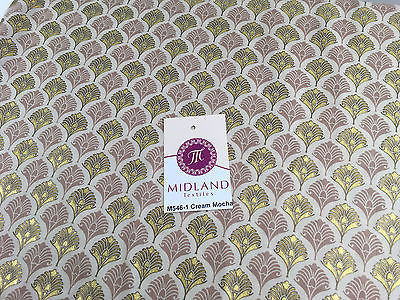 Retro Peacock Bird Feather Flower Fan Gold Lacquered Cotton Lawn Fabric 58' M546 - Midland Textiles & Fabric