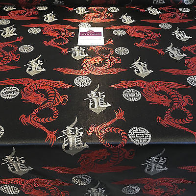 Chinese Dragon with Chinese Words brocade Silky Satin dress fabric 45" M395 Mtex - Midland Textiles & Fabric