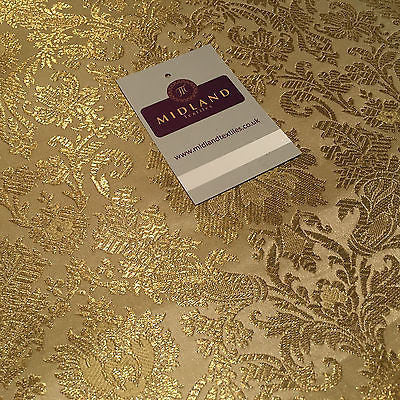 Gold Indian Floral Metallic Print Banarsi faux Silk Brocade Fabric 40