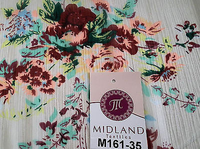 Cream floral printed crinkle chiffon fabric 44" wide M161-35 Mtex - Midland Textiles & Fabric