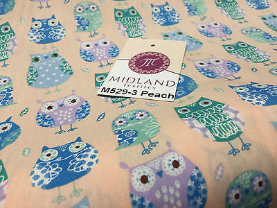 Retro Novelty Quirky Owl Printed 100% cotton Poplin Fabric 44