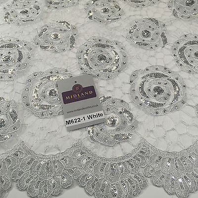 Vintage embellished Mesh net Double scalloped edging Dress Fabric 58' Wide M622 - Midland Textiles & Fabric