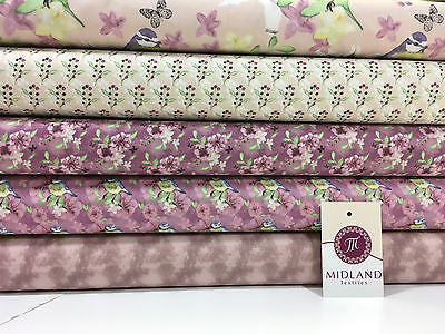 Pink Watercolour Floral 100% Cotton Craft & Patchwork fabric 44