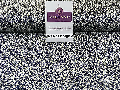 Navy And White Floral Paste Printed 100% Cotton Poplin Craft Fabric 45' M633 - Midland Textiles & Fabric