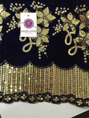 Gold Sequin Embellished Scalloped edge Micro Velvet 40