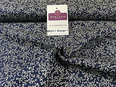 Navy And White Floral Paste Printed 100% Cotton Poplin Craft Fabric 45