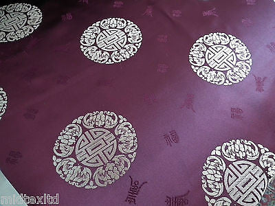Chinese Fortune Medallion Print Silky Satin Fabric 45' Wide M59 - Midland Textiles & Fabric