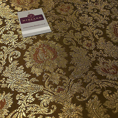 Gold Indian Floral Metallic Print Banarsi faux Silk Brocade Fabric 40' M370 Mtex - Midland Textiles & Fabric