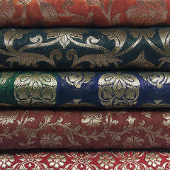 Pure Silk Indian Banarsi Floral Woven Golden Metallic Brocade 45' M260 Mtex - Midland Textiles & Fabric