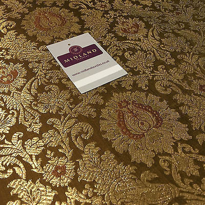 Gold Indian Floral Metallic Print Banarsi faux Silk Brocade Fabric 40' M370 Mtex - Midland Textiles & Fabric