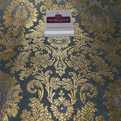 Gold Indian Floral Metallic Print Banarsi faux Silk Brocade Fabric 40' M370 Mtex - Midland Textiles & Fabric