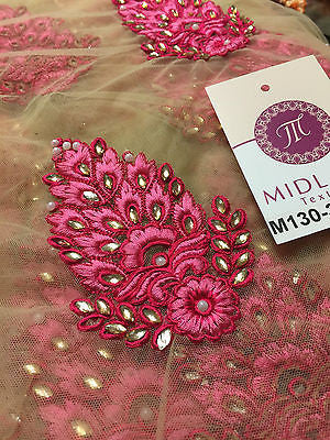Indian Embellished Embroidered Gold Base Tulle net dress fabric 40" Wi Indian Embellished Embroidered Gold Base Tulle net dress fabric 40" Wi