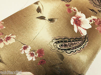 Brown Paisley Leaf Print With Pastel Flower Georgette Chiffon 58' Wide. M145-10 - Midland Textiles & Fabric