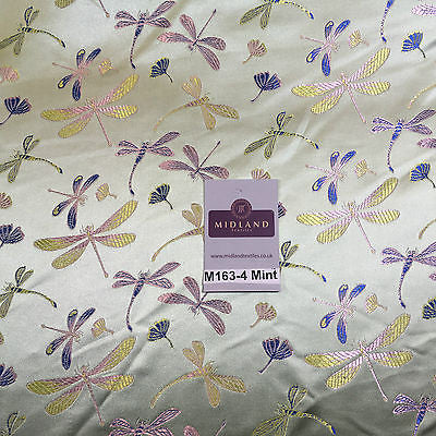 CHINESE ORIENTAL GOLD DRAGONFLY BROCADE SILKY SATIN DRESS FABRIC 44' M163 - Midland Textiles & Fabric