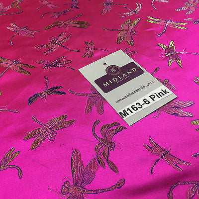 CHINESE ORIENTAL GOLD DRAGONFLY BROCADE SILKY SATIN DRESS FABRIC 44' M163 - Midland Textiles & Fabric