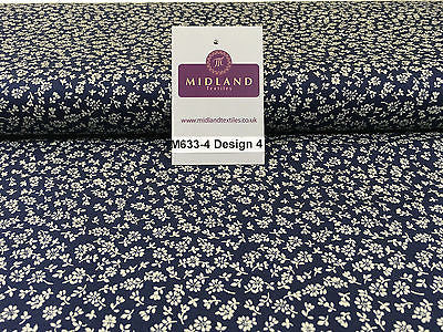 Navy And White Floral Paste Printed 100% Cotton Poplin Craft Fabric 45