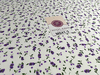Small Floral Print on white soft polycotton dress Fabric 45' Wide M541 Mtex - Midland Textiles & Fabric