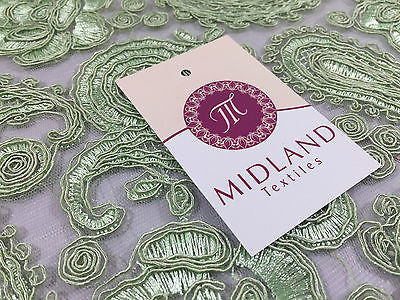 Light Green Corded Floral Paisley Double Scalloped Edging 50" Wide M236 Mtex - Midland Textiles & Fabric