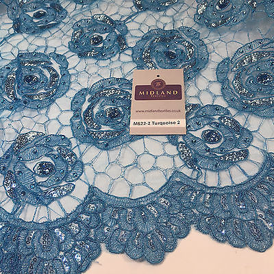 Vintage embellished Mesh net Double scalloped edging Dress Fabric 58' Wide M622 - Midland Textiles & Fabric