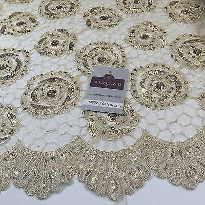 Vintage embellished Mesh net Double scalloped edging Dress Fabric 58' Wide M622 - Midland Textiles & Fabric