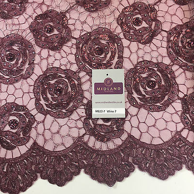 Vintage embellished Mesh net Double scalloped edging Dress Fabric 58' Wide M622 - Midland Textiles & Fabric